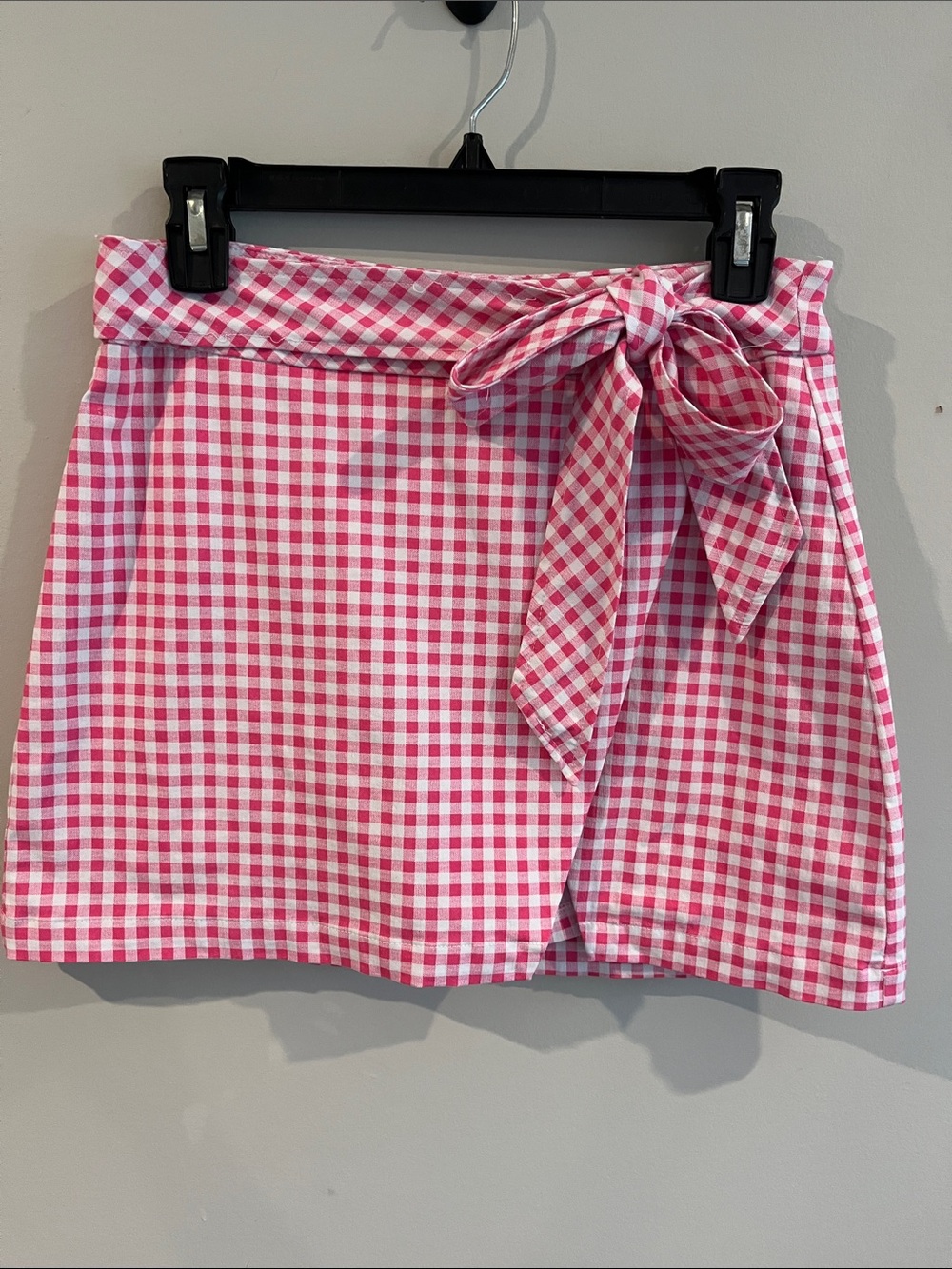 crown & ivy Pink Gingham Wrap Tie Mini Skirt